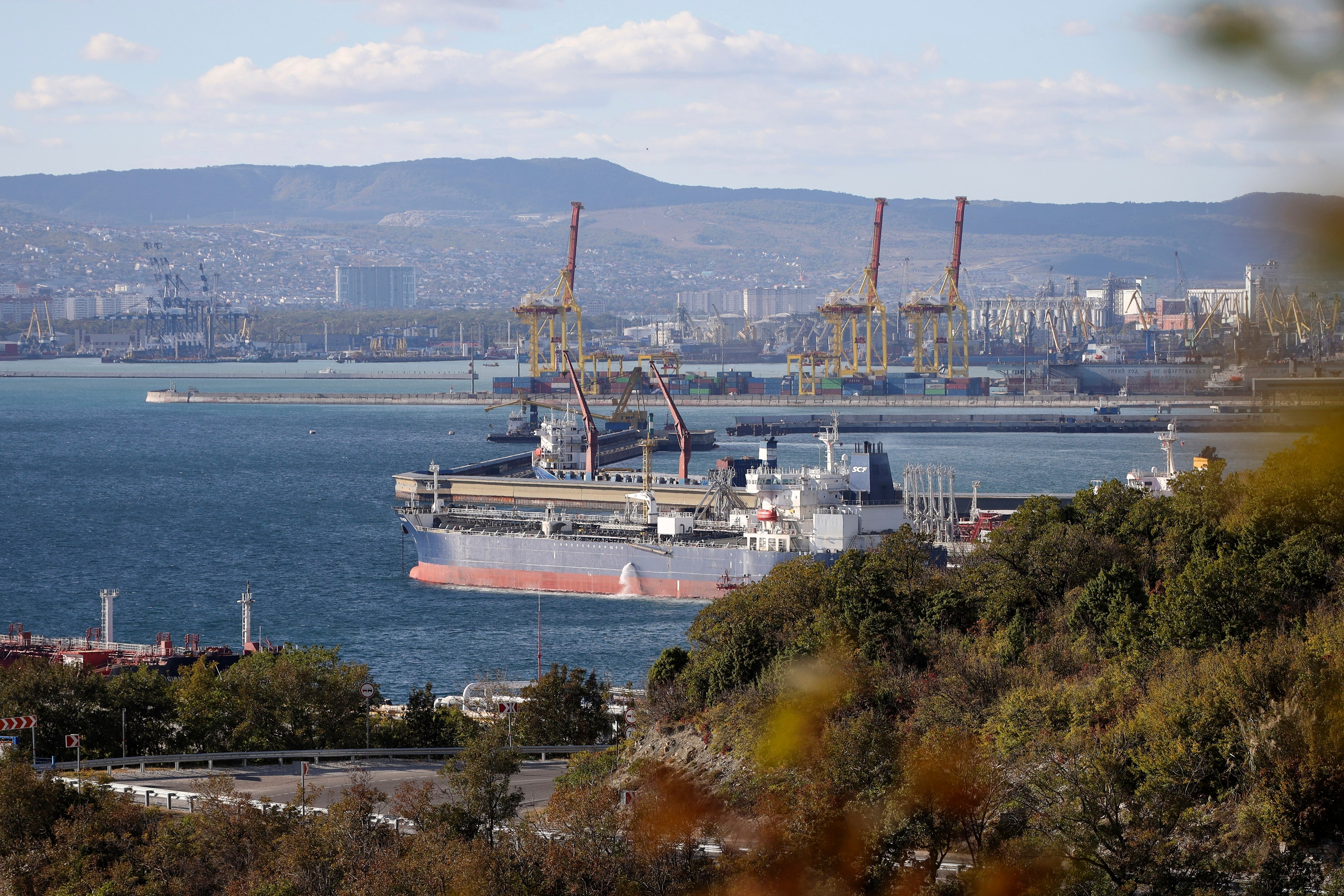 FileL An oil tanker is moored at the Sheskharis complex, part of Chernomortransneft JSC, a subsidiary of Transneft PJSC, in Novorossiysk, Russia