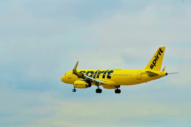 <p>FILE-A Spirit Airlines passenger airplane approaches Baltimore</p>