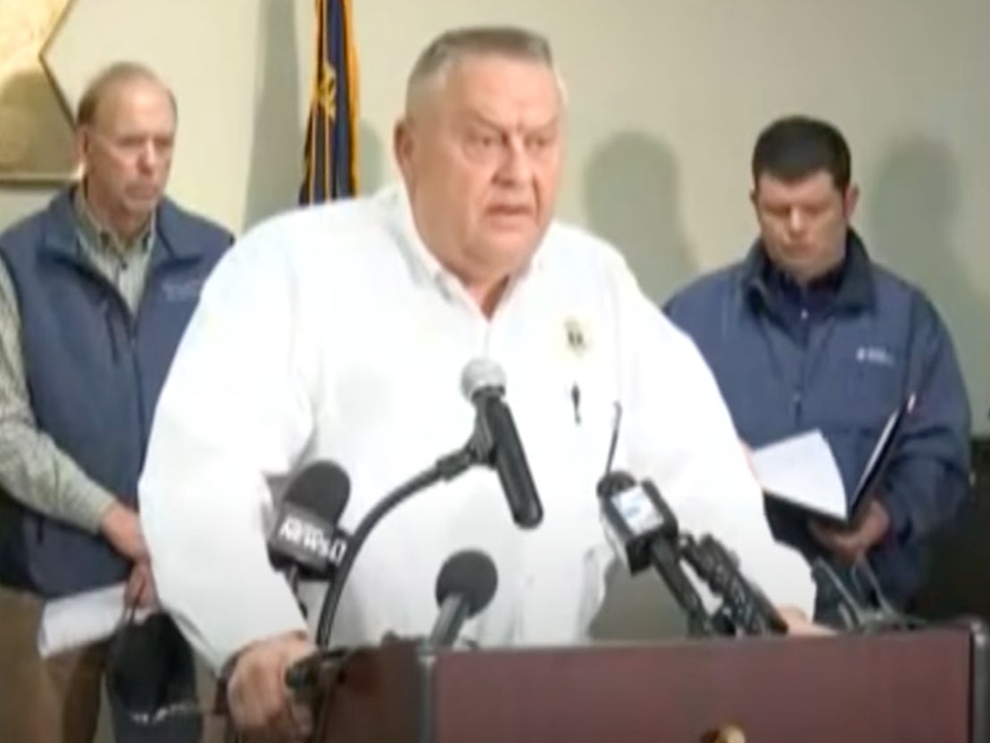 Moore County Sheriff Ron Fields shares information with reporters after an ‘intentional’ attack on power substations leaves more than 33,000 customers without power in the region
