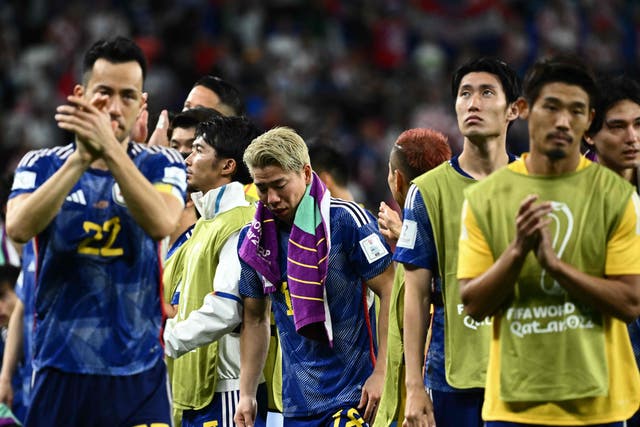<p>Japan react after losing to Croatia</p>