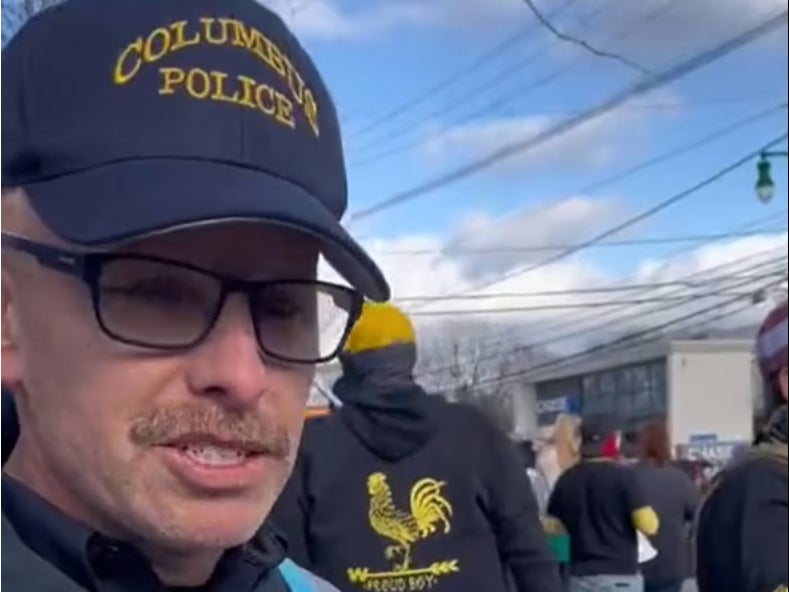 Columbus Police Sergeant Steven Dyer said he responded positively to a Proud Boys member after ‘one of them complimented him on his mustache’