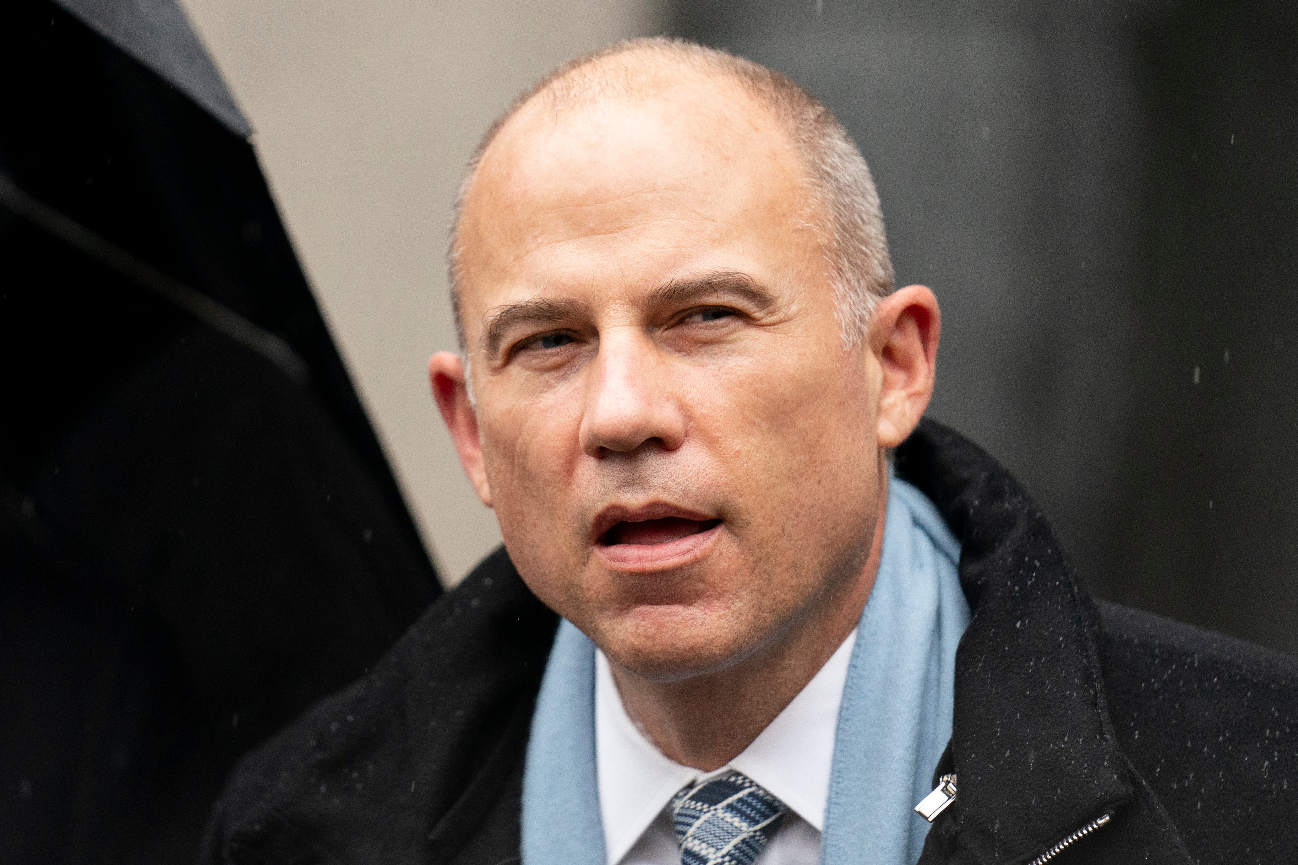 Michael Avenatti speaks to members of the media after leaving federal court on 4 February 2022, in New York