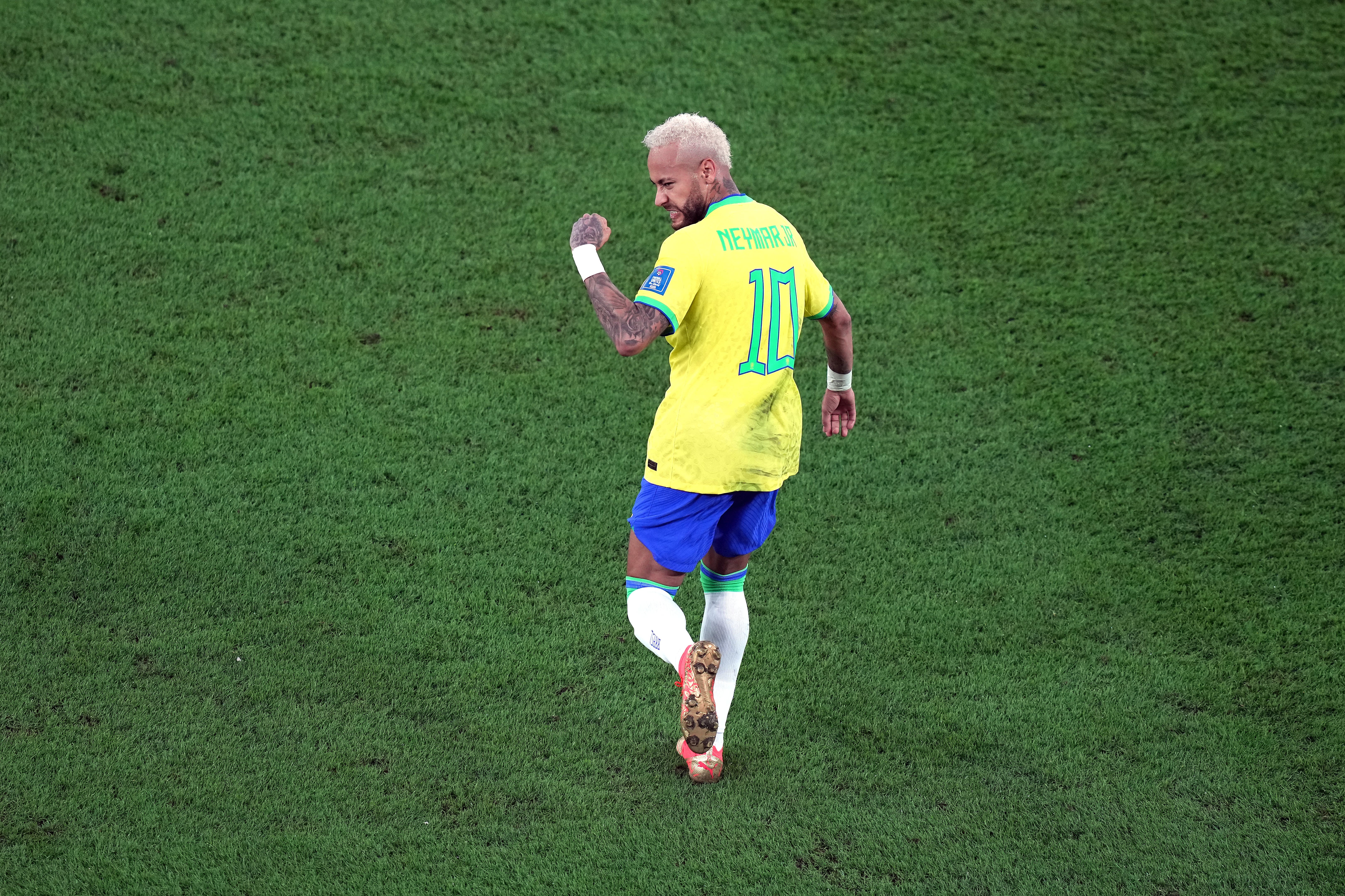 Neymar celebrates scoring Brazil’s second goal against South Korea (Peter Byrne/PA)