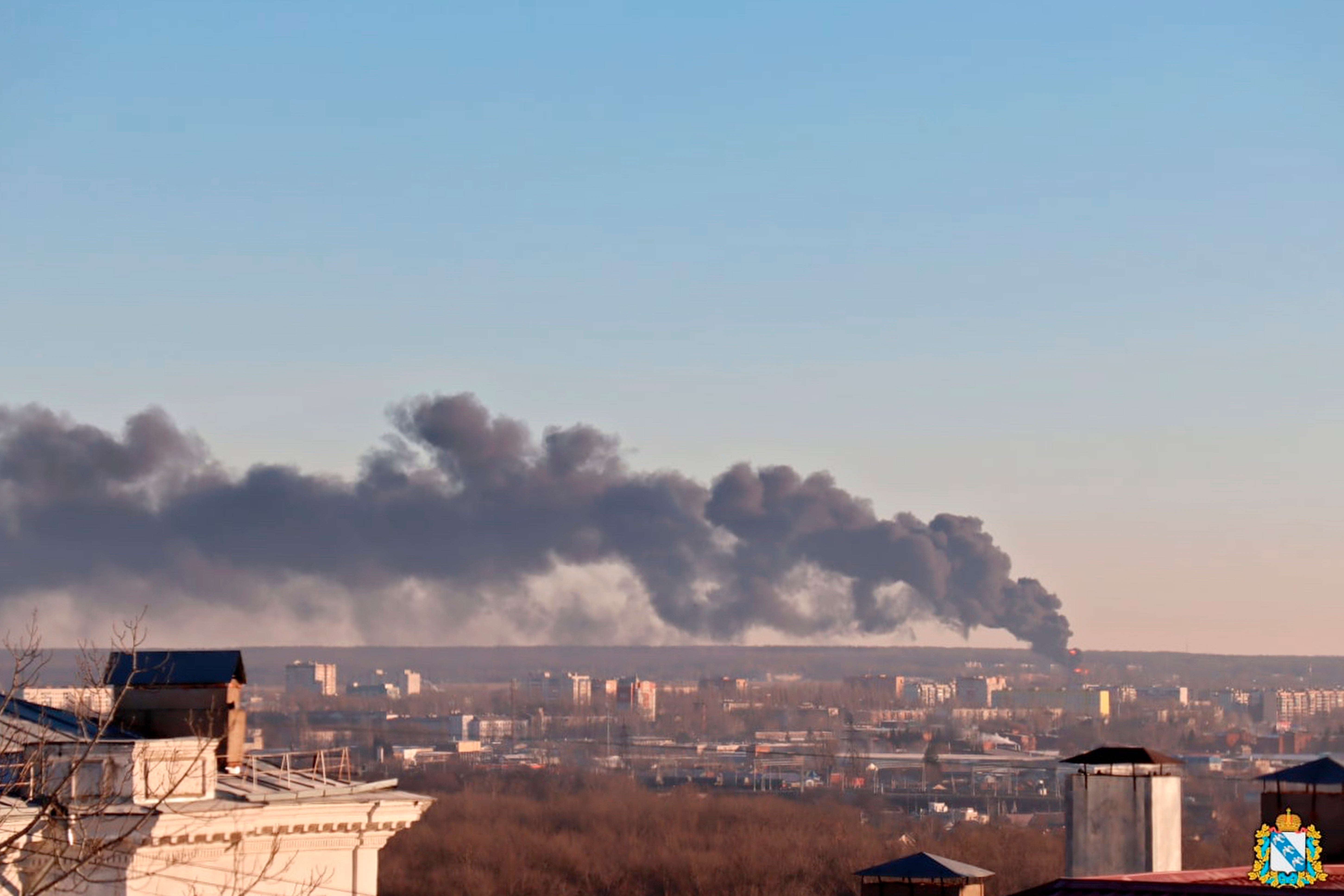 Smoke rises from the area of Kursk airport in southern Russia