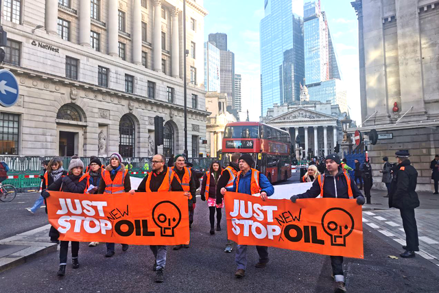 Just Stop Oil staged slow marches in south London and the City on Tuesday. (Just Stop Oil/PA)
