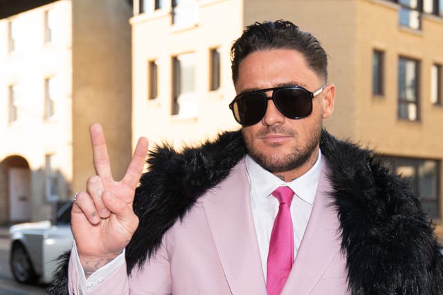 Reality TV star Stephen Bear arrives at Chelmsford Crown Court, Essex, where he is charged with voyeurism and two counts of disclosing private sexual photographs or films. (Joe Giddens/ PA)