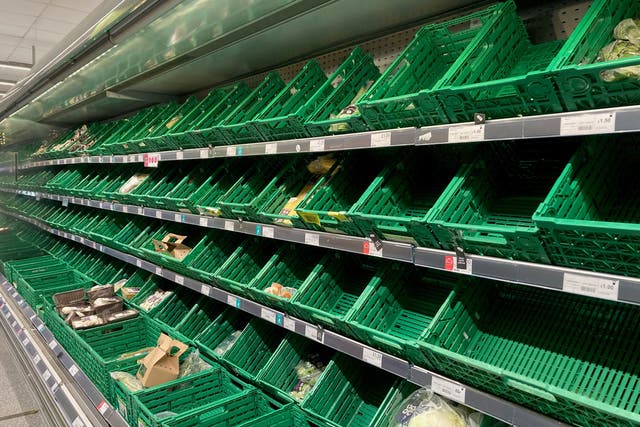 <p>File photo: Empty produce shelves at a Co-op supermarket in December last year </p>