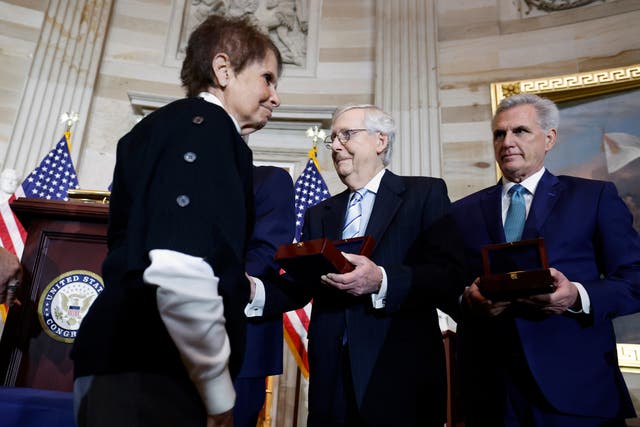 <p>Gladys Sicknick, mother of fallen Capitol Police officer Brian Sicknick, refuses to shake Mitch McConnell’s hand </p>