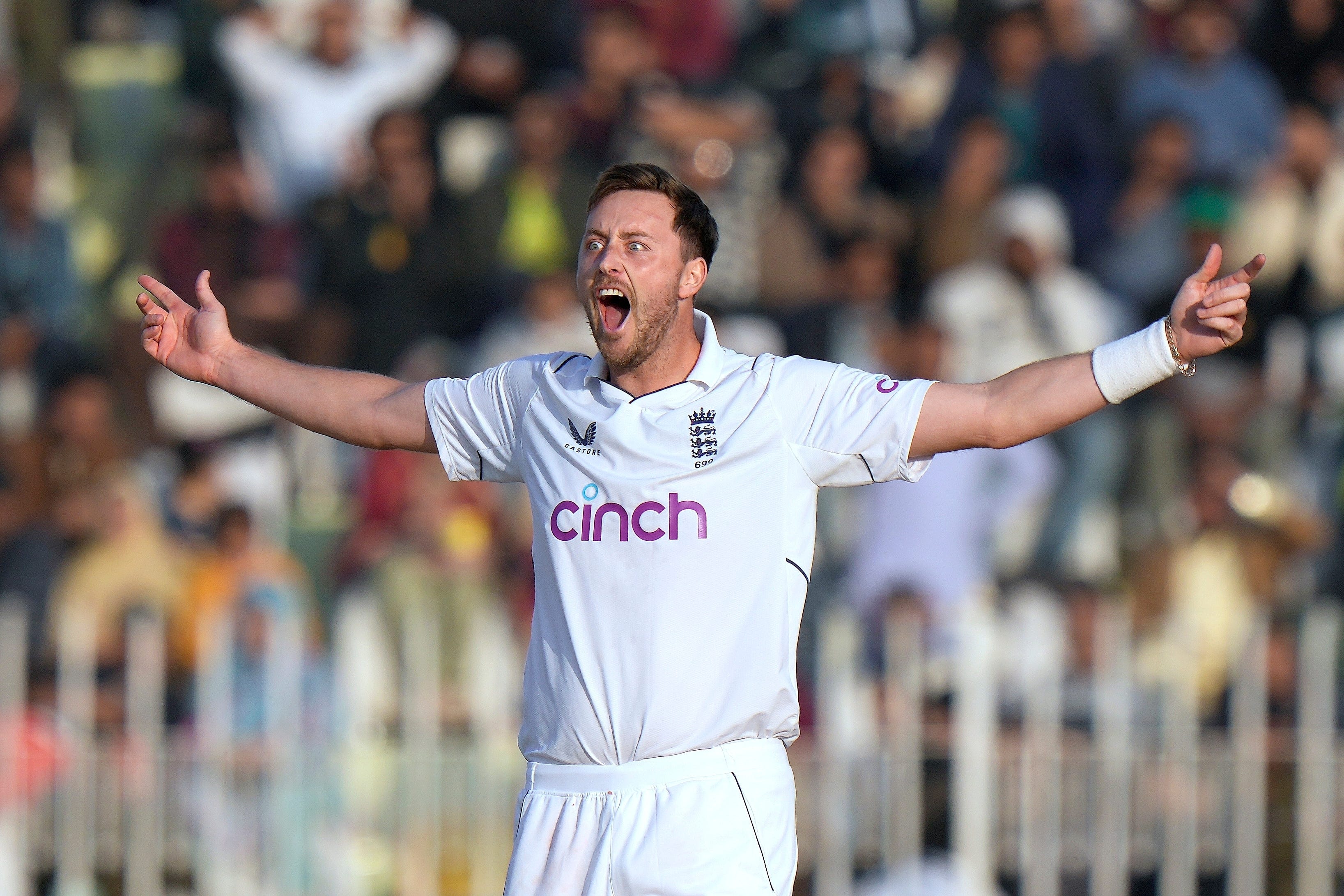 Ollie Robinson said England’s victory in the opening Test against Pakistan was his proudest moment for the national team (Anjum Naveed/AP)