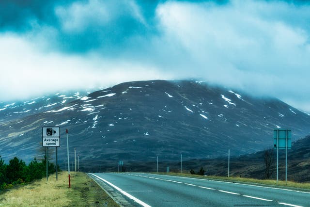 <p>The A9 near Dalwhinnie, the Highlands village where Britain’s temperature last dipped below -10C</p>