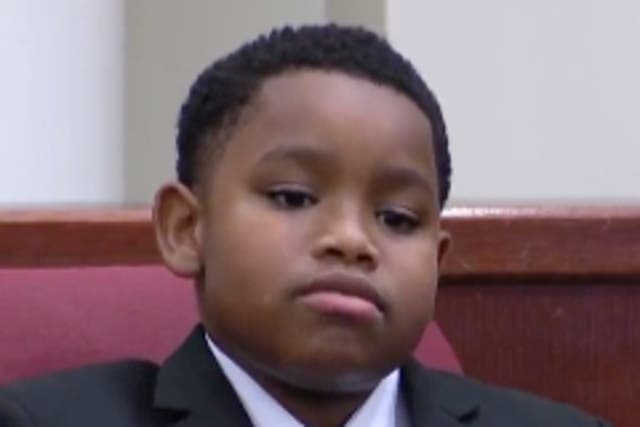 <p>Zion Carr, 11, testifies in the trial of former Texas police officer Aaron Dean</p>