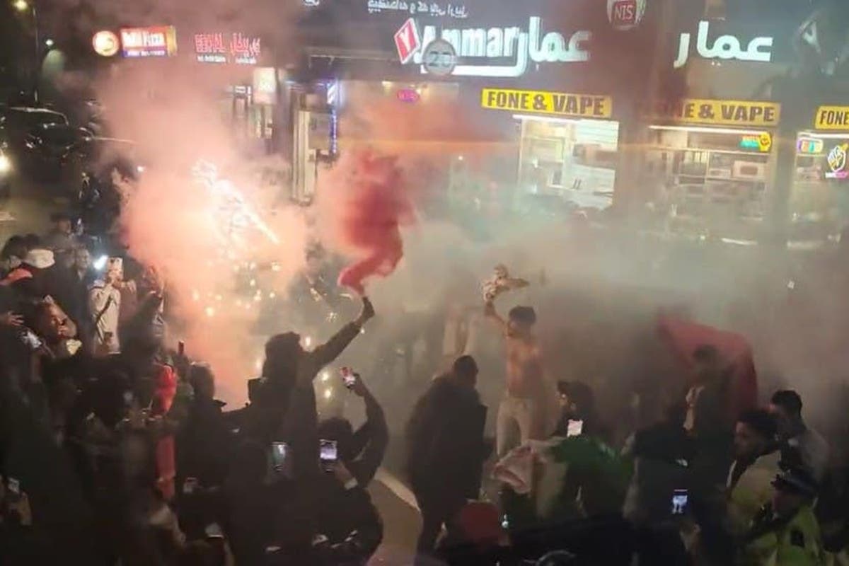 Morocco fans celebrate World Cup win with dancing and singing on London streets