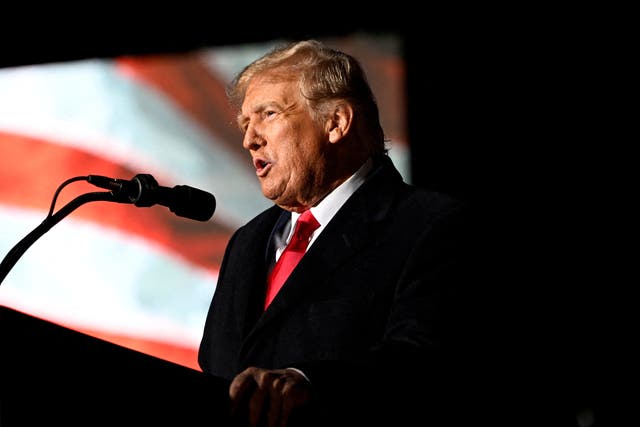 <p>File: Former US president Donald Trump speaks at a rally to support Republican candidates ahead of midterm elections, in Dayton, Ohio, US, 7 November 2022 </p>