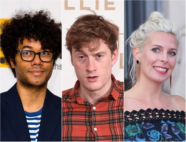 <p>(Left to right) Richard Ayoade, James Acaster and Sara Pascoe</p>