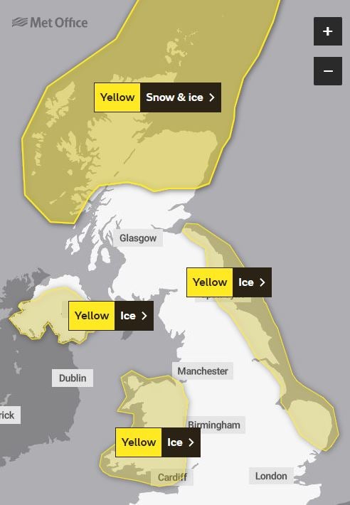 The warnings have been extended into Thursday and cover more of the country