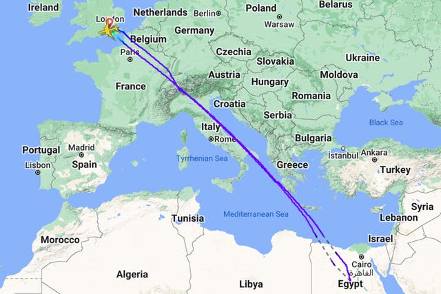 <p>Homeward bound: Flightpath of British Airways 2063 on 6 December</p>