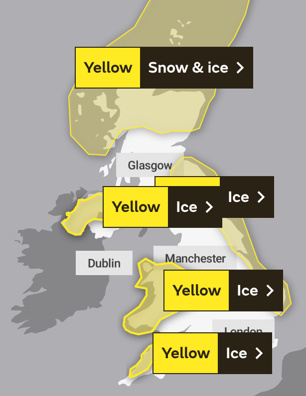 A map of the weather alerts issued for Wednesday and Thursday