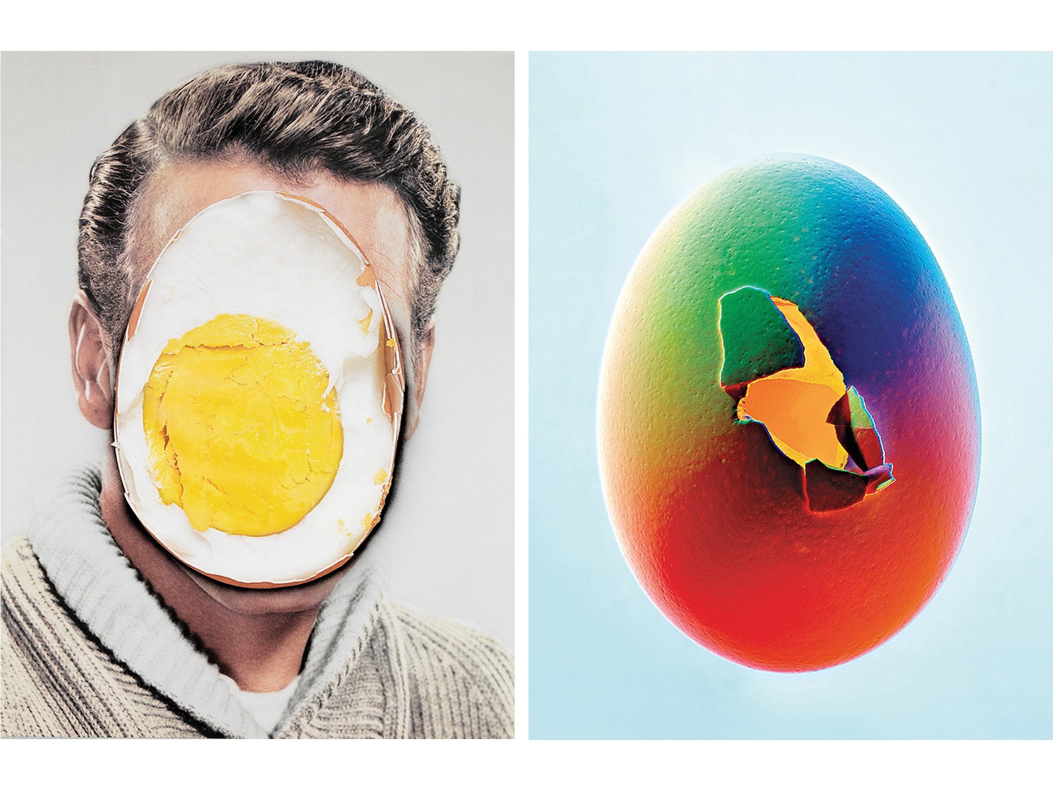Urs Fischer, ‘Half a Problem’, 2013, left, and Bobby Doherty, ‘Rainbow Egg’, 2014