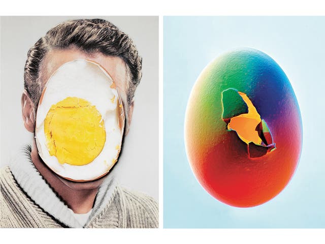 <p>Urs Fischer, ‘Half a Problem’, 2013, left, and Bobby Doherty, ‘Rainbow Egg’, 2014</p>