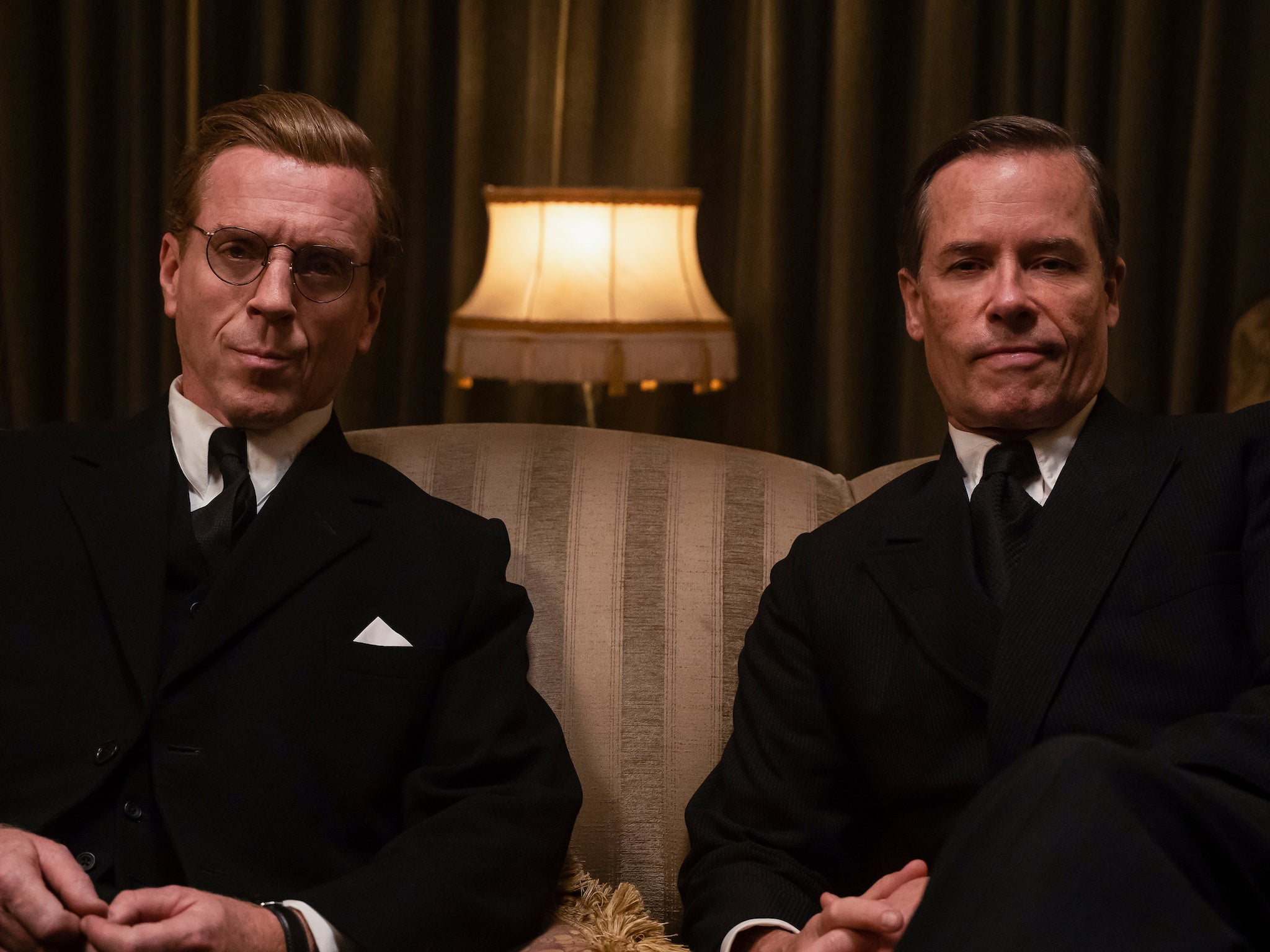 Damien Lewis (left) as Nicholas Elliott and Guy Pearce as Kim Philby in ‘A Spy Among Friends’