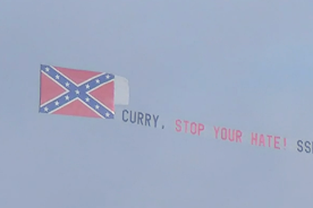 <p>A plane flying a Confederate flag was spotted in the skies over Jacksonville, Florida, on Tuesday</p>