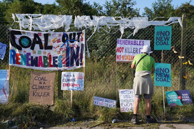 Demonstrators outside the site near Whitehaven, Cumbria (Owen Humphreys/PA)