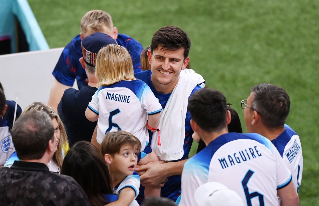 Maguire celebrates with family after England’s opening 6-2 win over Iran