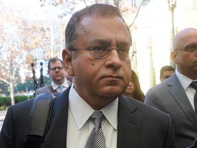 <p>Ramesh ‘Sunny’ Balwani, the former lover and business partner of Theranos CEO Elizabeth Holmes, arrives at federal court in San Jose, California, on Wednesday. </p>