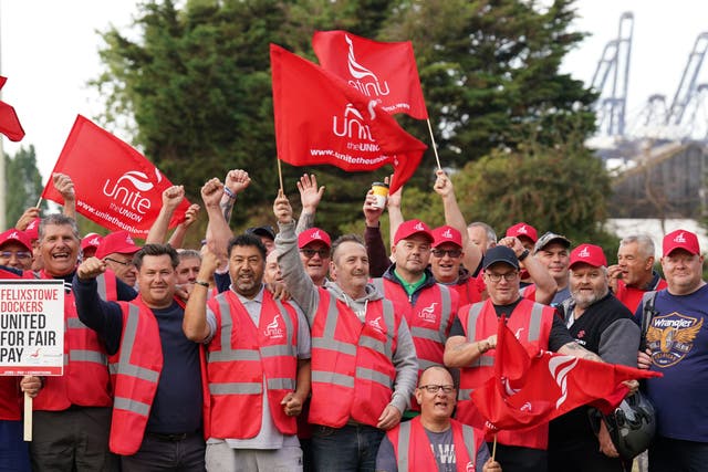 Members of the Unite union (Joe Giddens/PA)