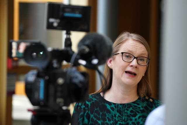 Cabinet Secretary for Education and Skills Shirley-Anne Somerville speaking to the media at the Scottish Parliament in Edinburgh, as schools across Scotland have been hit by teachers’ strikes with members of two trade unions taking action on Wednesday and Thursday. (Andrew Milligan/PA)