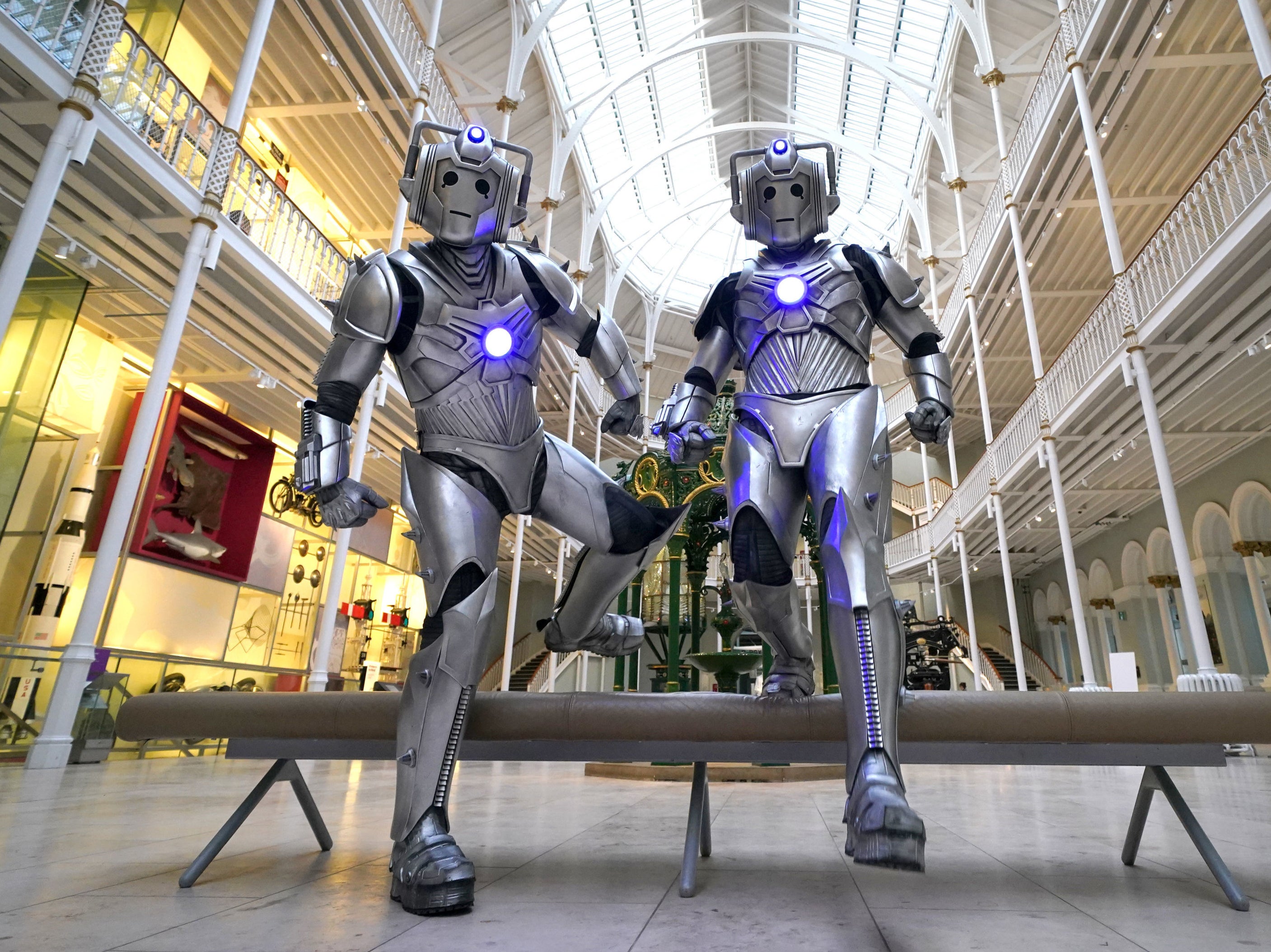 Cybermen at a preview for the Doctor Who Worlds of Wonder exhibition at National Museum Of Scotland in Edinburgh