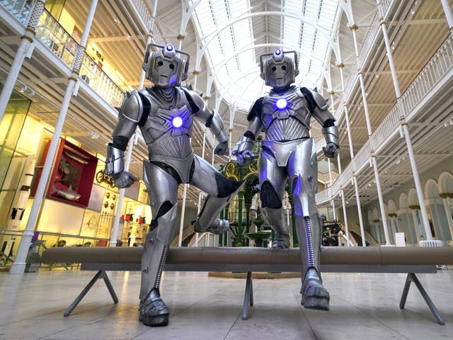 <p>Cybermen at a preview for the Doctor Who Worlds of Wonder exhibition at National Museum Of Scotland in Edinburgh</p>