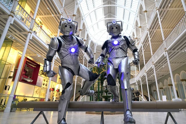 <p>Cybermen at a preview for the Doctor Who Worlds of Wonder exhibition at National Museum Of Scotland in Edinburgh</p>