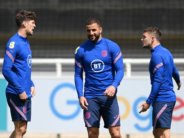 <p>England defenders John Stones, Kyle Walker and Kieran Tripper (L-R)</p>