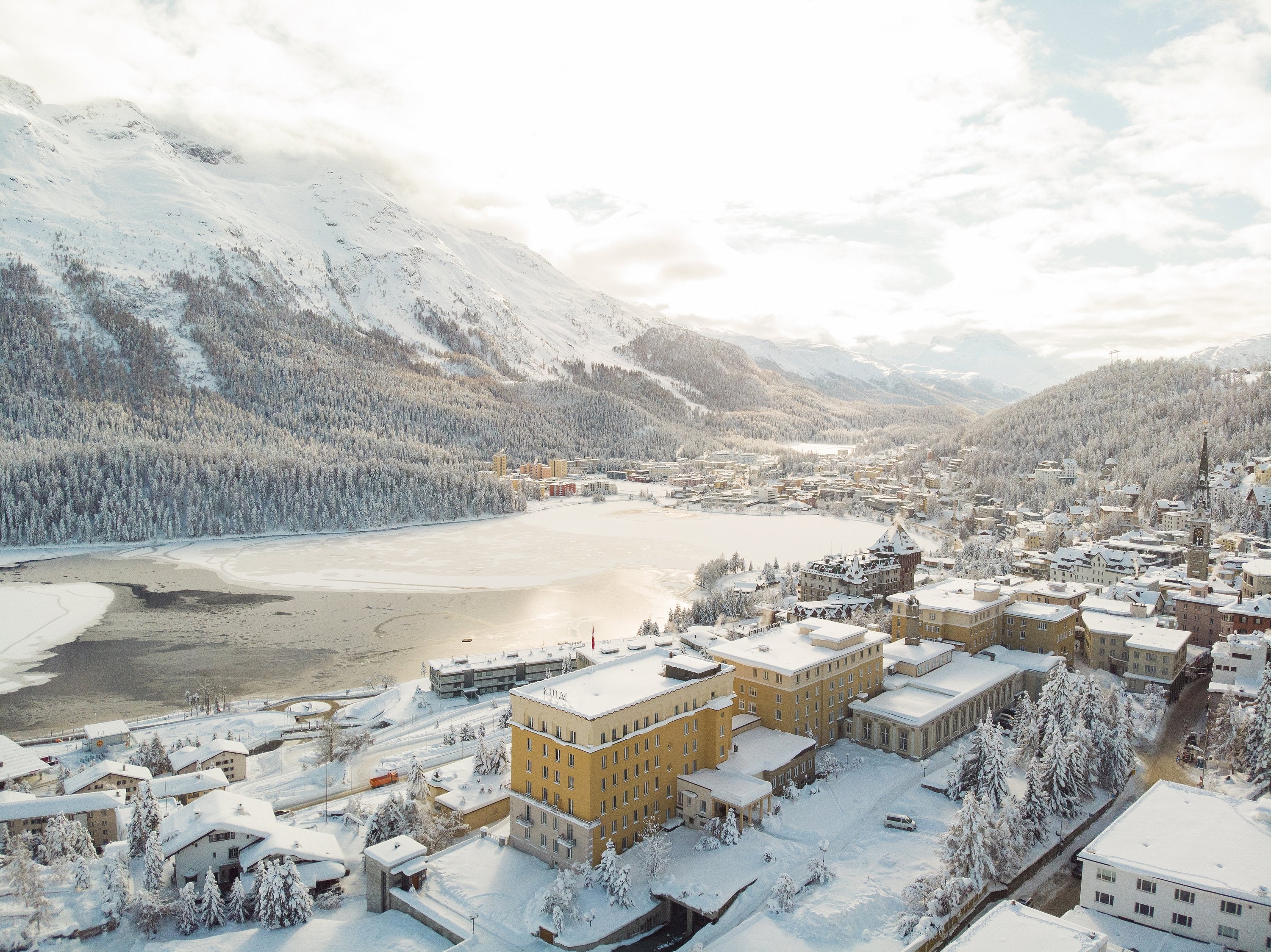 The stunning setting of Kulm Hotel, the first hotel built in St Moritz