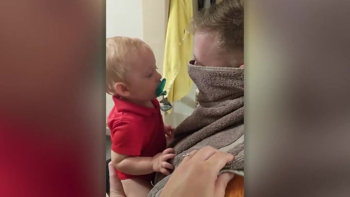 Baby has adorable reaction after seeing dad without beard for first time