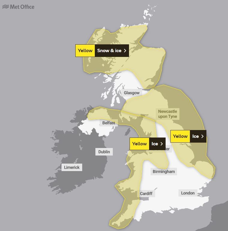 Met Office weather warnings for Friday