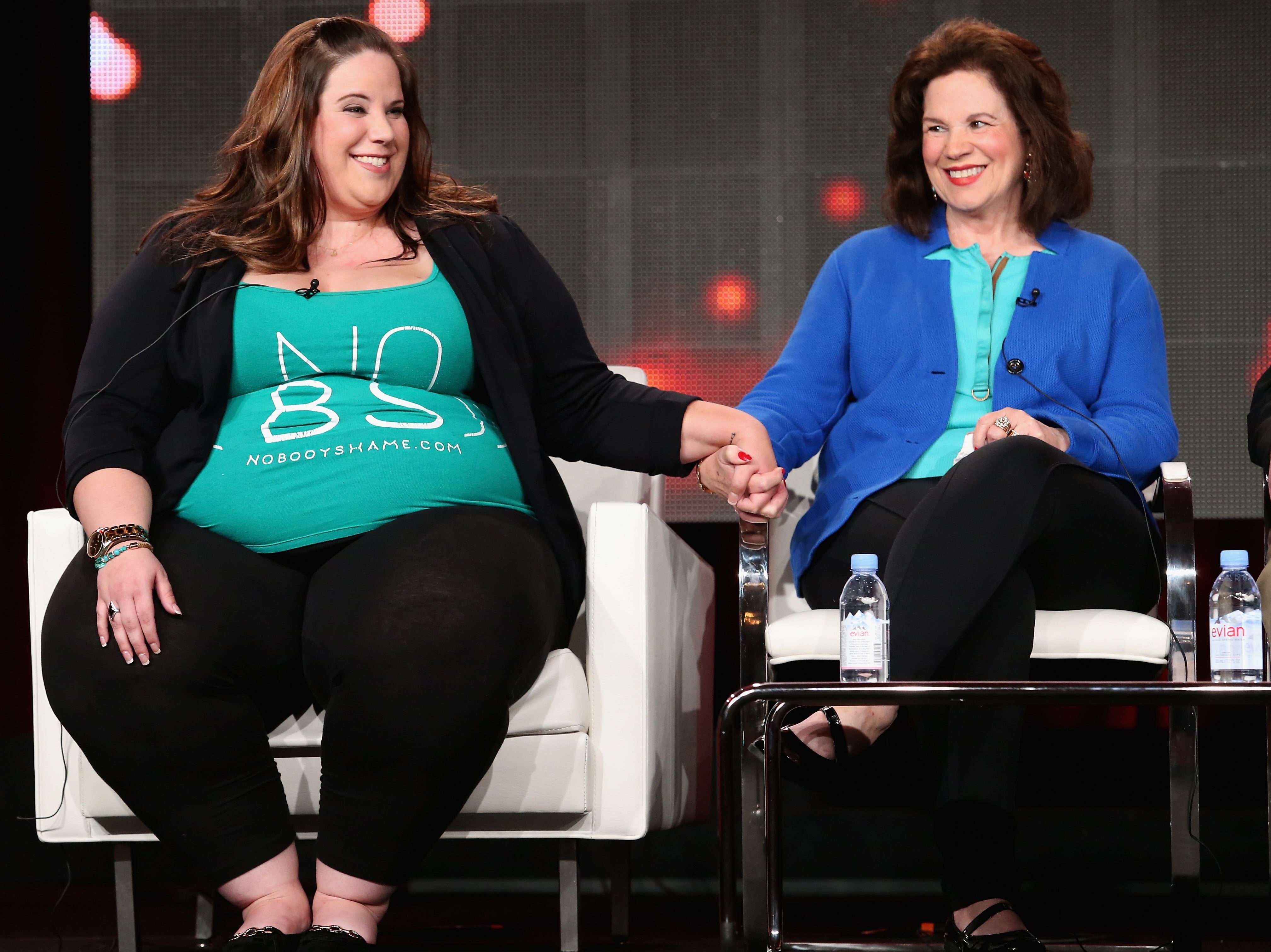 Whitney Thore, Founder of No Body Shame Campaign (L) and Barbara Thore speak onstage during TLC's 'My Big Fat Fabulous Life' panel at Discovery Communications' 2015 Winter Television Critics Association press tour at the Langham Hotel on January 8, 2015