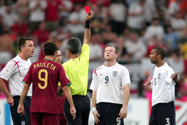 Wayne Rooney was sent off in the 2006 World Cup quarter-final defeat to Portugal (Martin Rickett/PA)