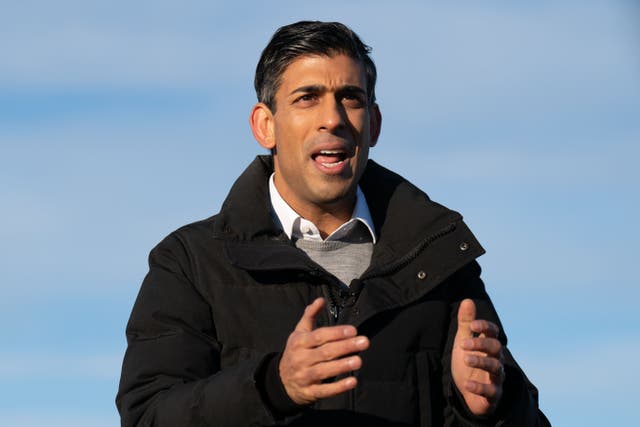 Prime Minister Rishi Sunak during his visit to RAF Coningsby (Joe Giddens/PA)