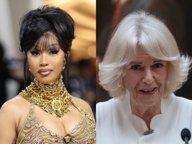 <p>Cardi B (left) tweeted dating advice inspired by watching a fictionalised Queen Camilla on The Crown</p>