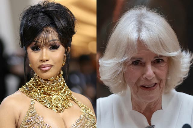 <p>Cardi B (left) tweeted dating advice inspired by watching a fictionalised Queen Camilla on The Crown</p>