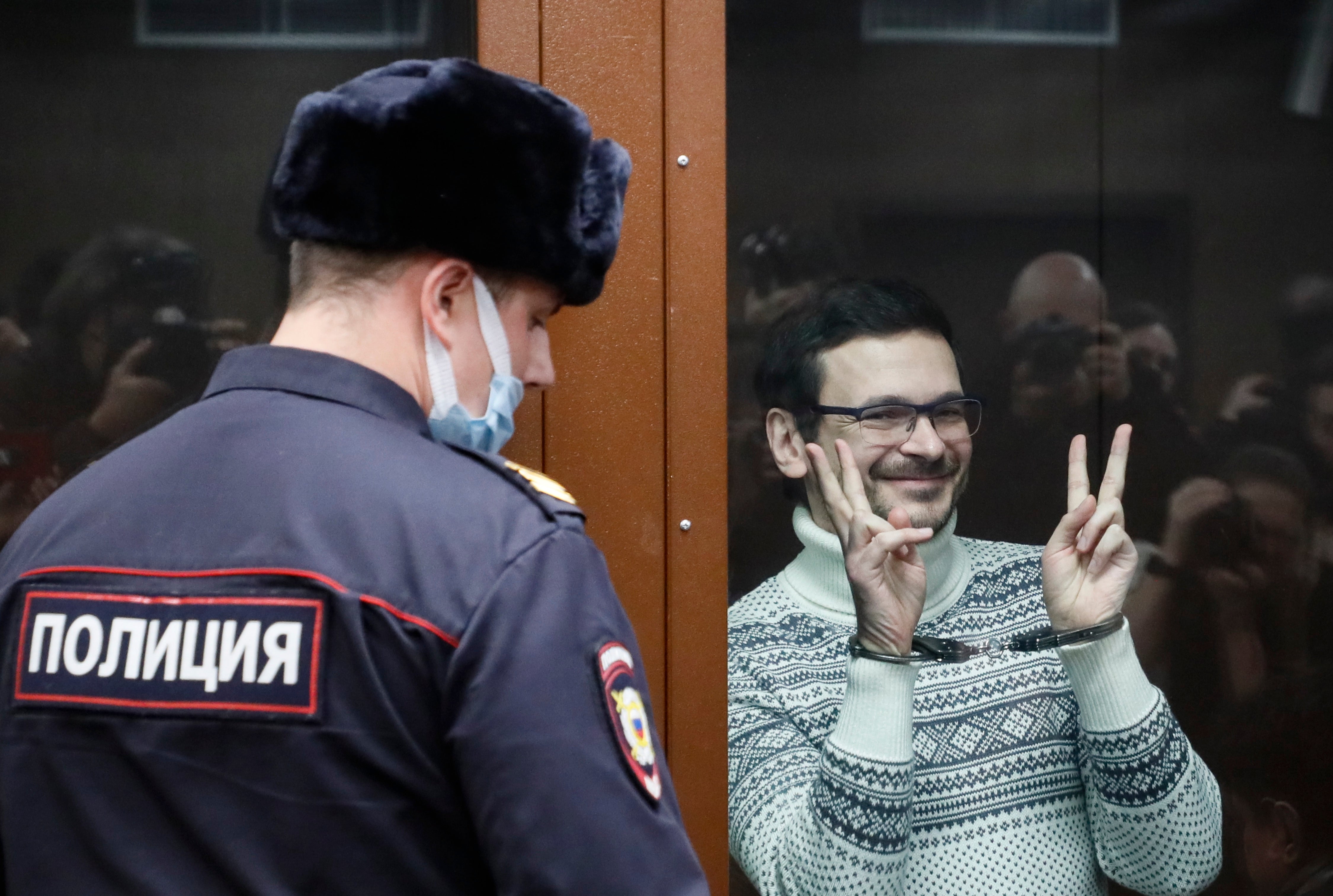 Russian opposition leader Ilya Yashin in court in Moscow