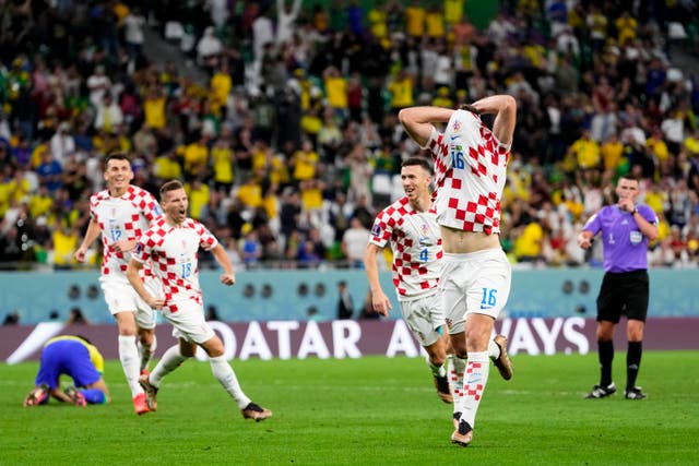 <p>Croatia's Bruno Petkovic celebrates scoring</p>