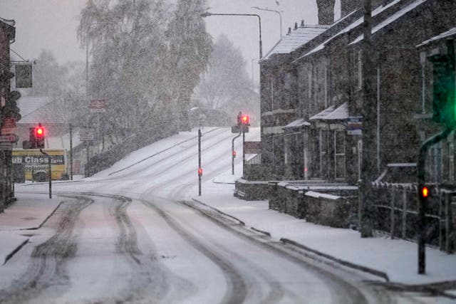 <p>Snow falls in Northwich on Saturday morning </p>