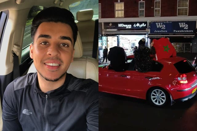 Ahmad Zaki Mohammed (left) was among those celebrating on Edgware Road on Saturday night (Ahmad Zaki Mohammed and @HarryW34/Twitter)