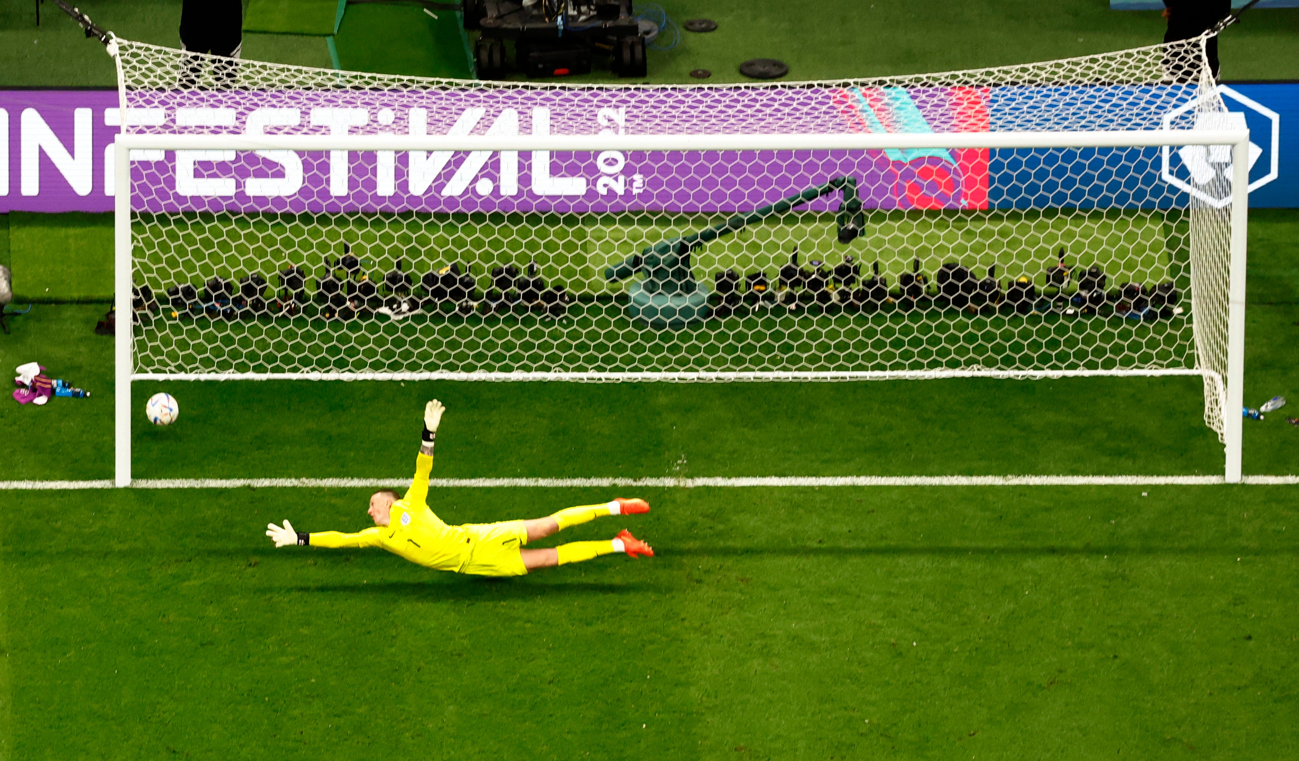 France's Aurelien Tchouameni scores their first goal past England's Jordan Pickford