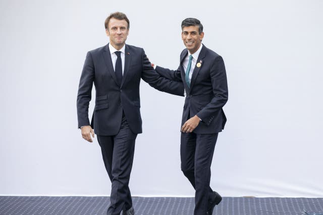 Emmanuel Macron and Rishi Sunak had a light-hearted exchange on Twitter about the World Cup quarter final (Steve Reigate/Daily Express)