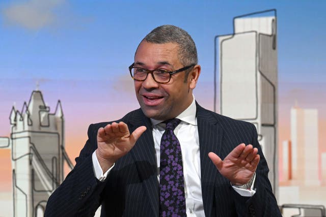 Foreign secretary James Cleverly appearing on the BBC 1 current affairs programme, Sunday With Laura Kuenssberg (PA)