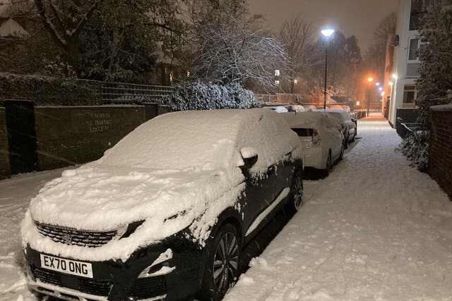 <p>Snow on the ground in Camden, north London</p>